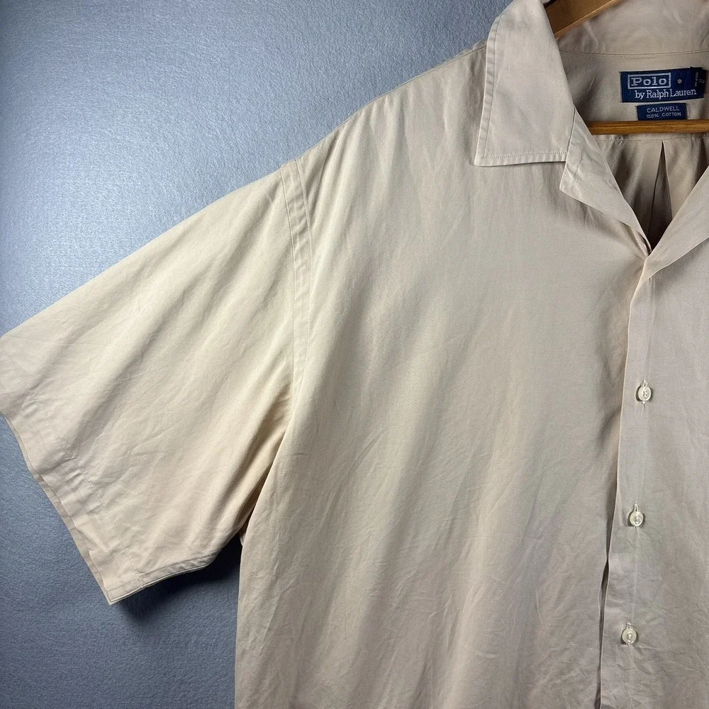 Vintage Polo Ralph Lauren Caldwell Cotton Camp Shirt XL Beige Loop Collar